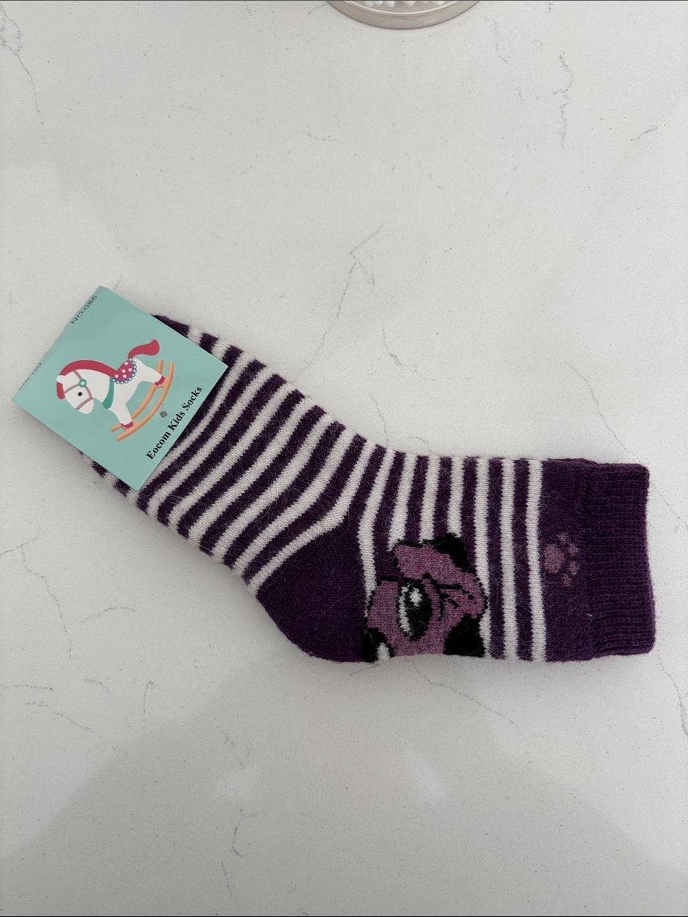 Kids Purple Wool Blend Striped Animal Crew Socks by Eocom